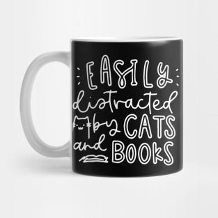 Easily Distracted By Cats And Books Shirt - Funny Cat Mug